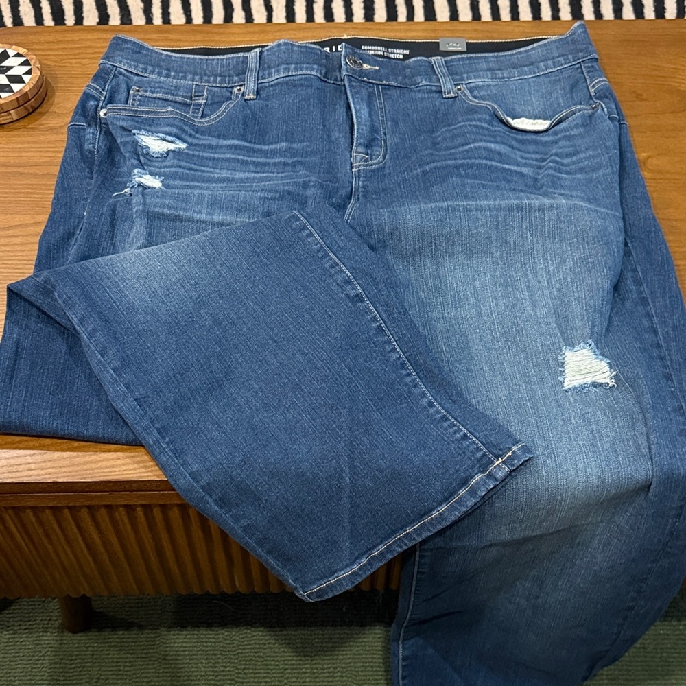 Classic Blue Straight Leg Jeans with light distressing